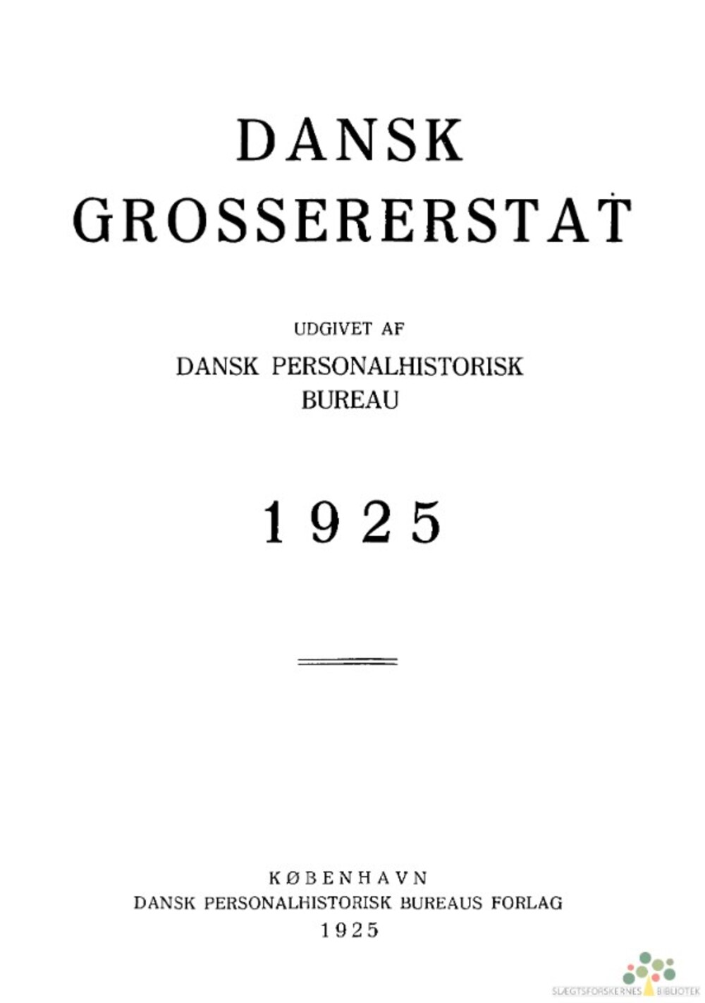 Cover für Dansk Grossererstat 1925