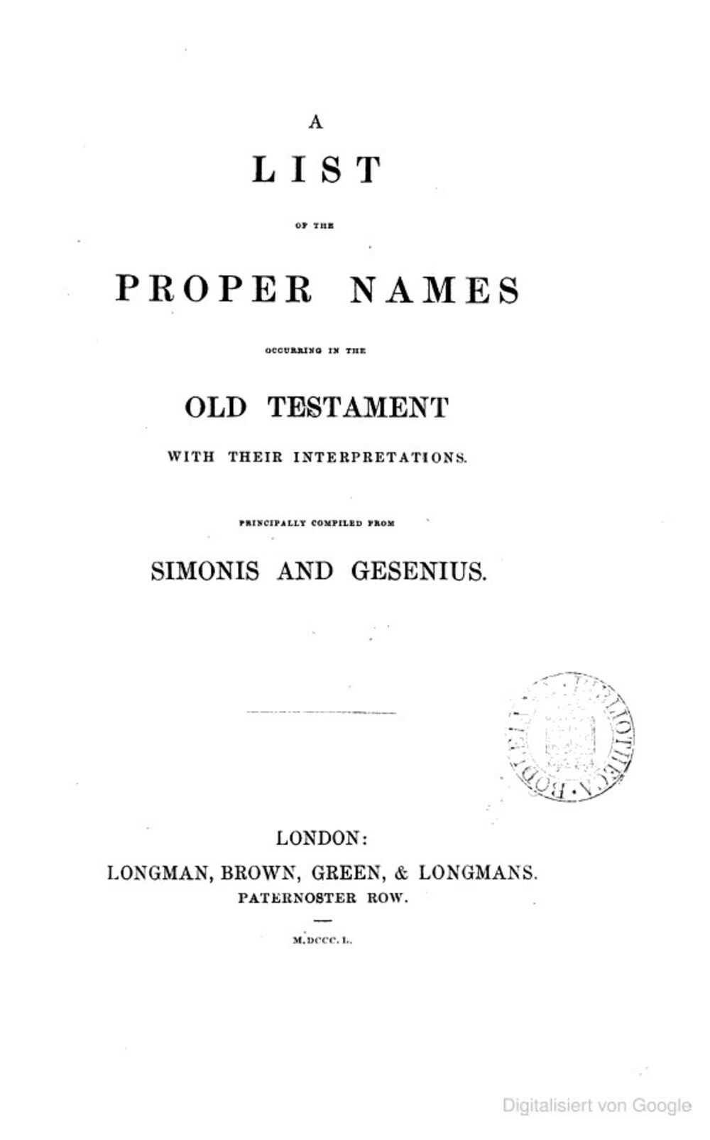 Cover für A list of the proper names occuring in the Old Testament with their interpretations