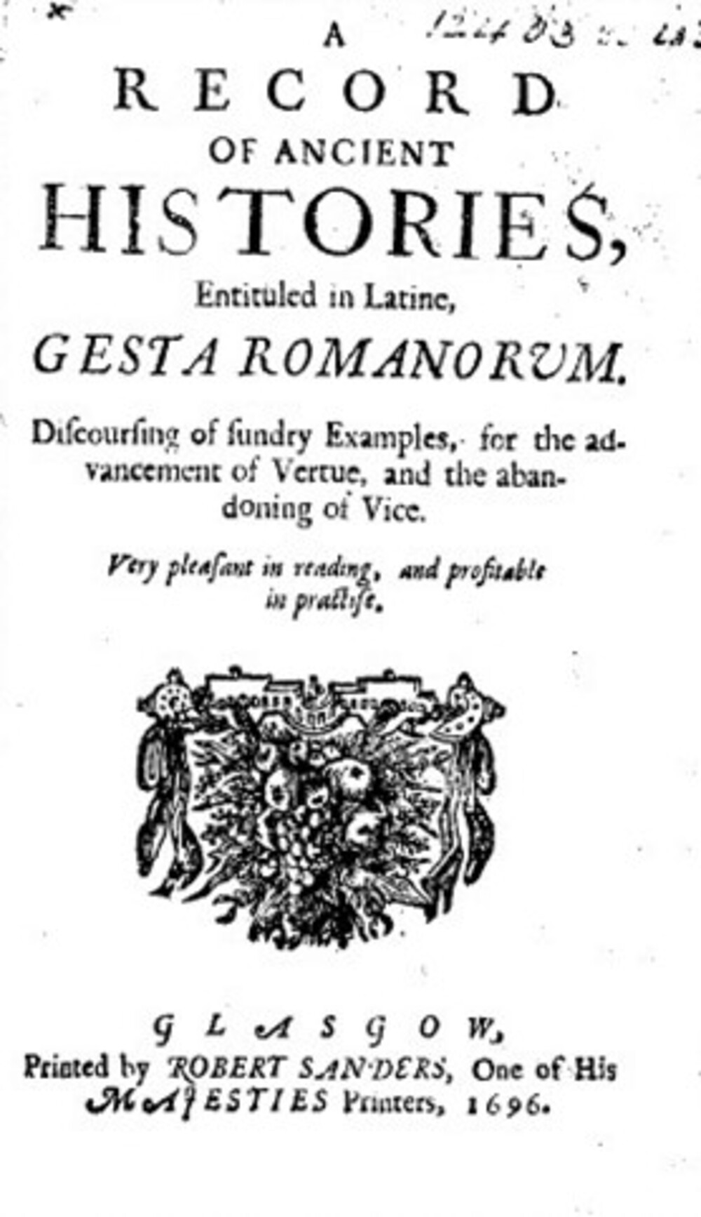 Cover für A record of ancient histories, entituled in latine, Gesta Romanorum