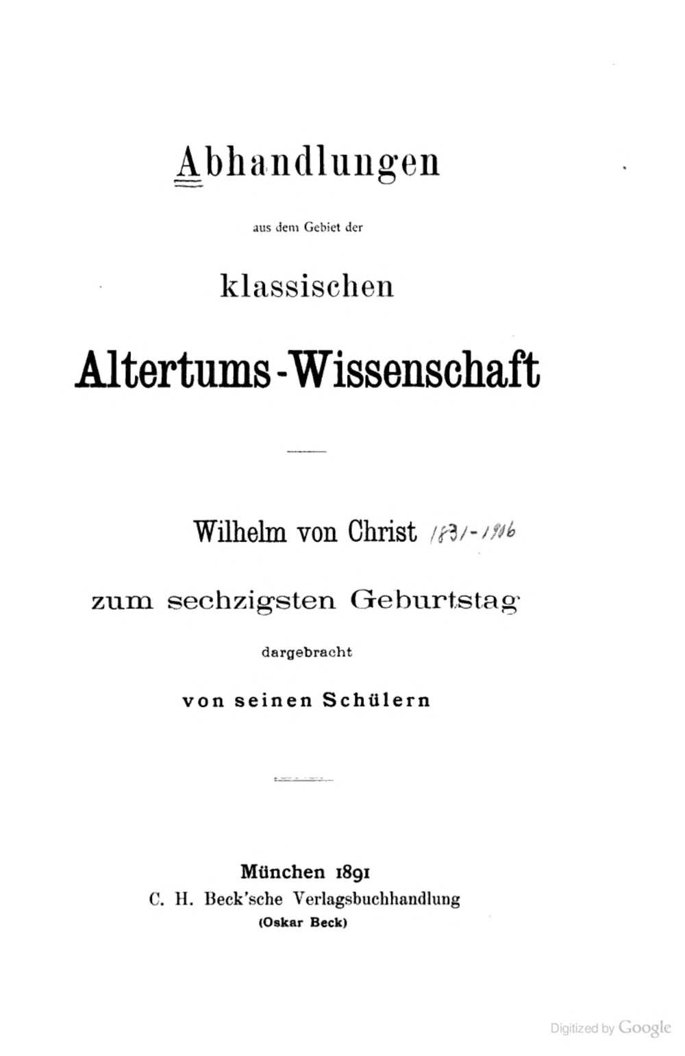 Cover für Abhandlungen aus dem Gebiet der klassischen Altertumswissenschaft
