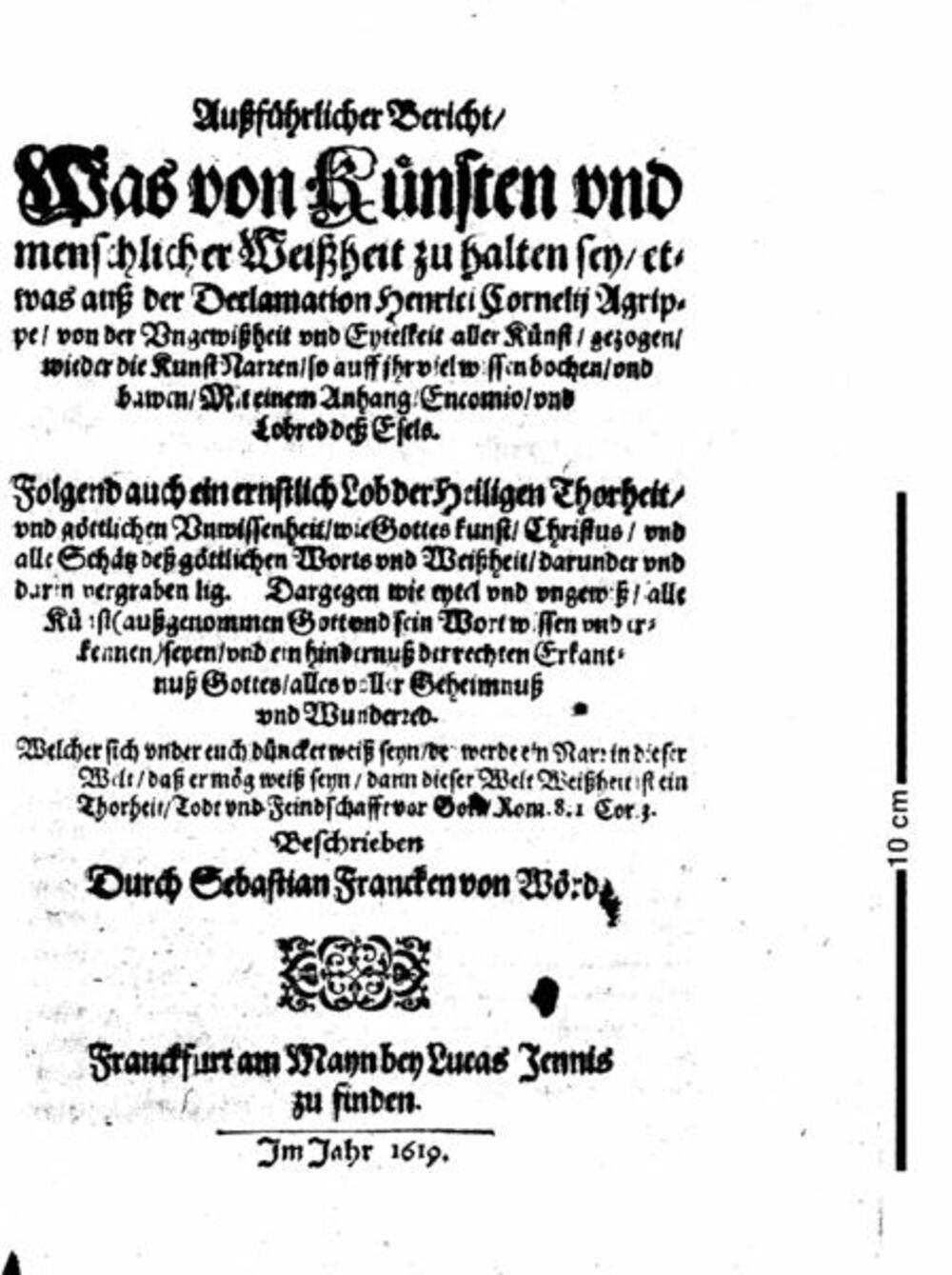 Cover für Außführlicher Bericht, was von Künsten und menschlicher Weißheit zu halten sey