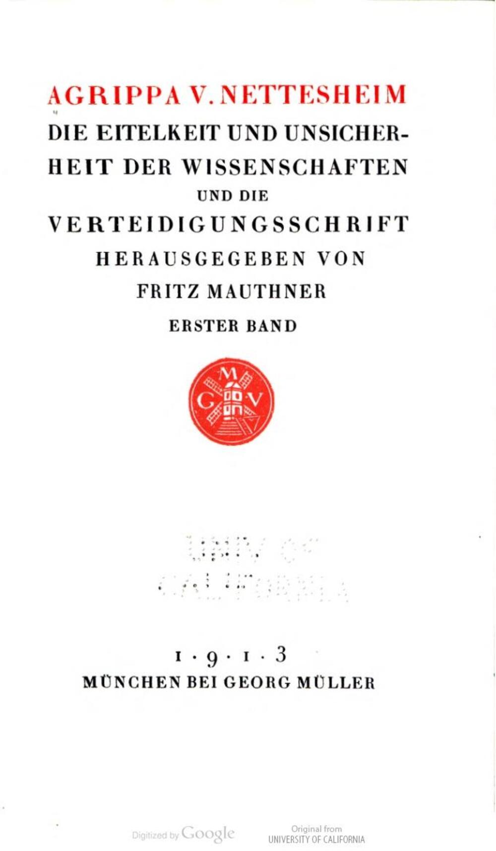 Cover für Die Eitelkeit und Unsicherheit der Wissenschaften und die Verteidigungsschrift