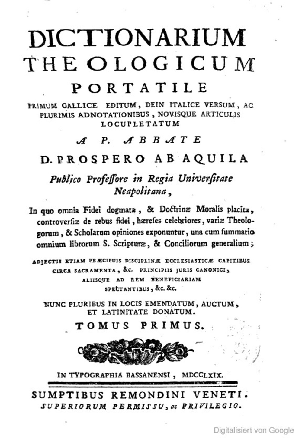 Cover für Dictionarium theologicum portatile