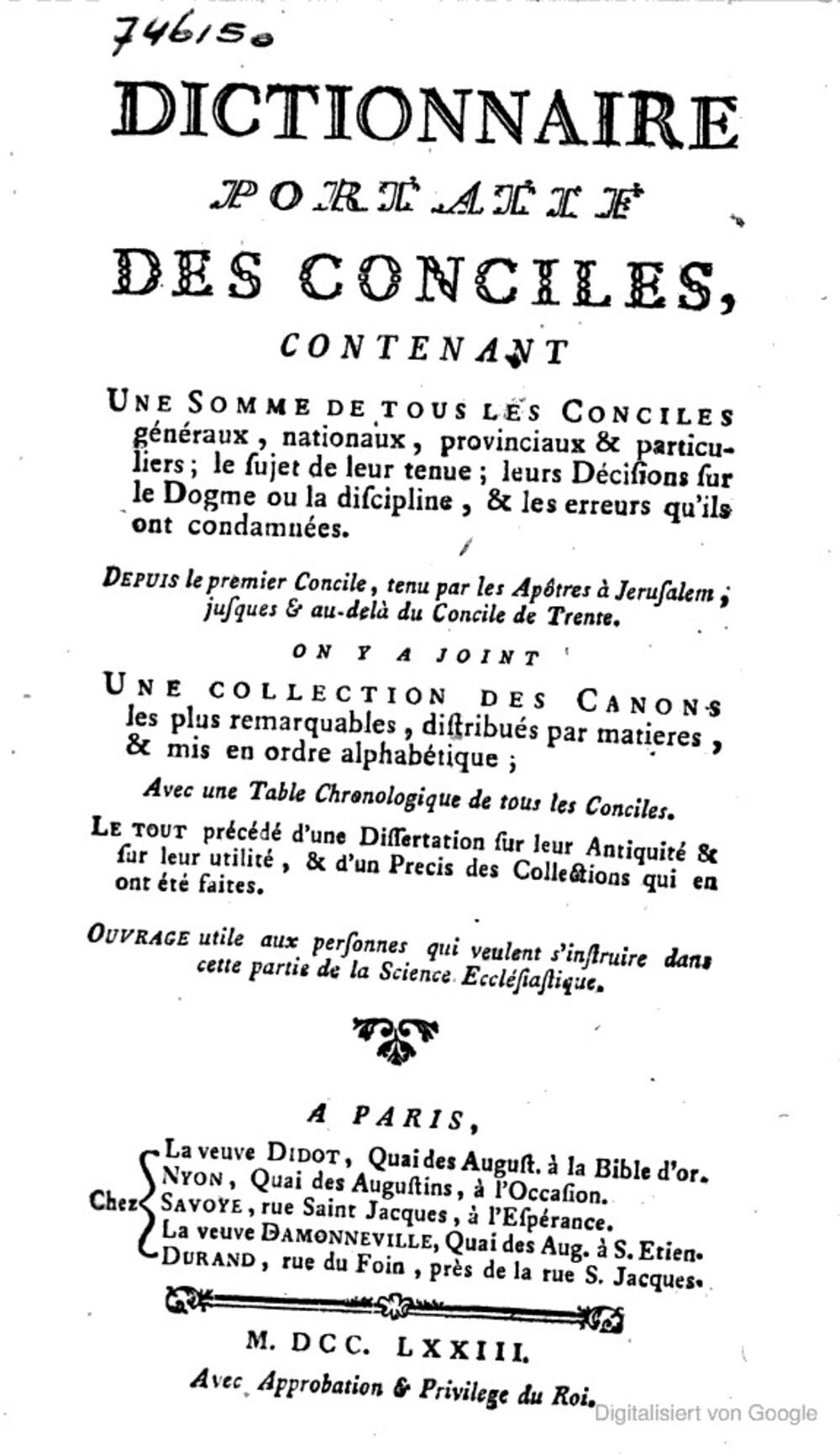 Cover für Dictionnaire portatif des conciles