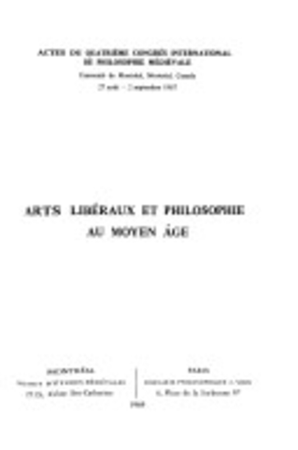 Cover für Arts libéraux et philosophie au moyen âge