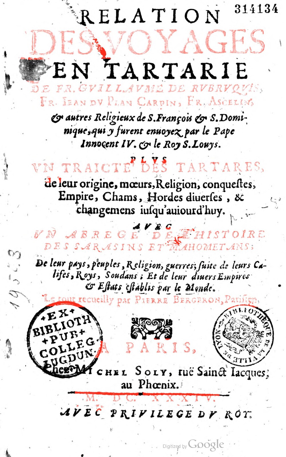 Cover für Voyage de fr. Guillaume de Rubruquis en Tartarie