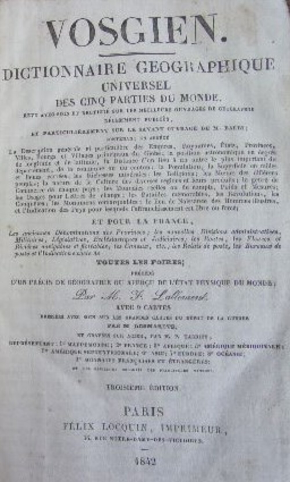 Cover für Vosgien. Dictionnaire géographique universel des cinq parties du monde