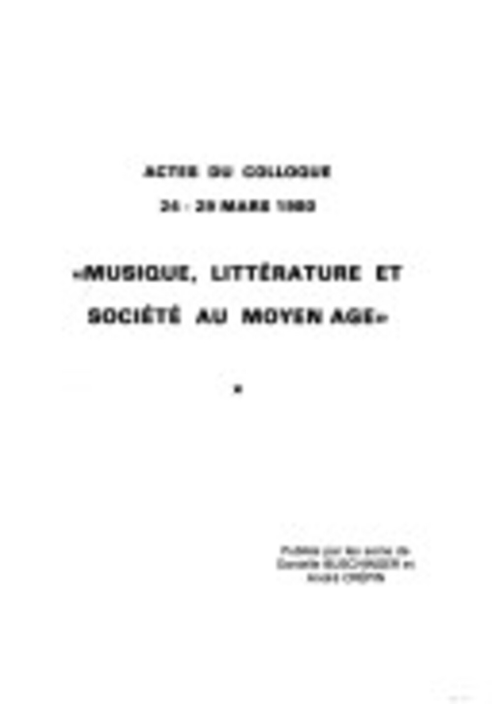 Cover für Musique, littérature et société au Moyen Age