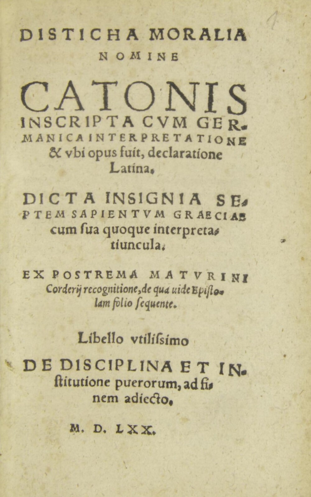 Cover für Disticha moralia nomine Catonis