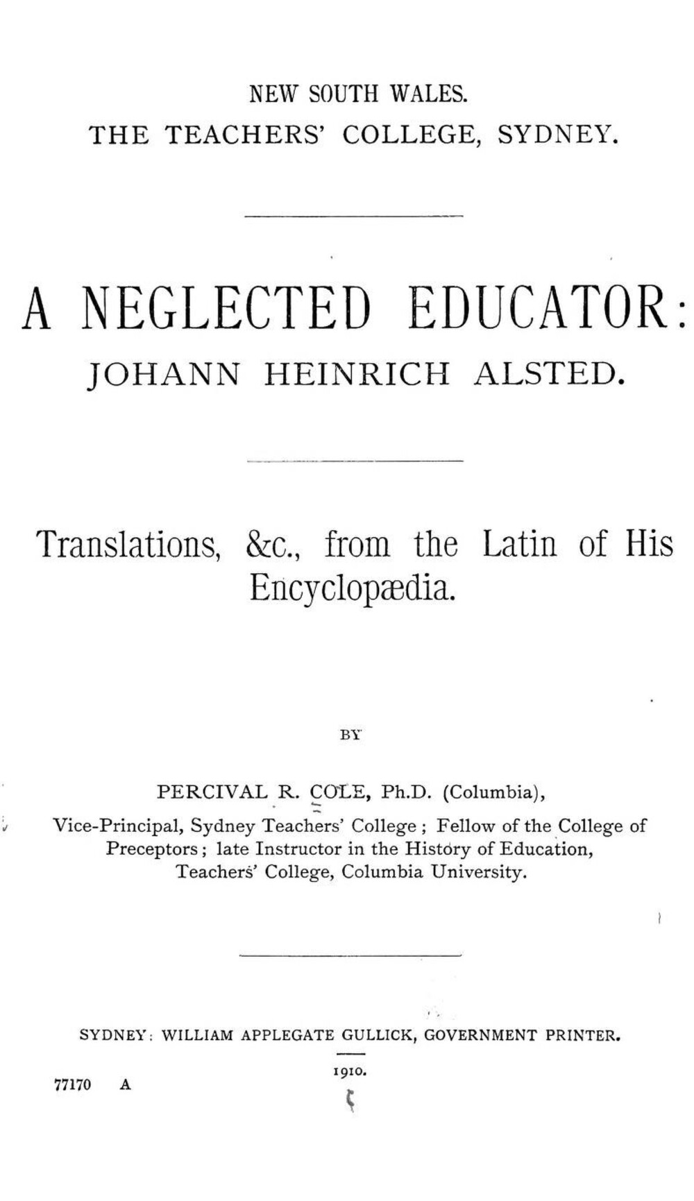 Cover für A neglected educator: Johann Heinrich Alsted