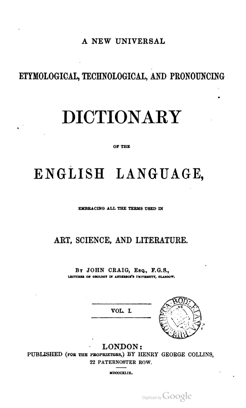 Cover für A new universal technological, etymological and pronouncing dictionary of the English language