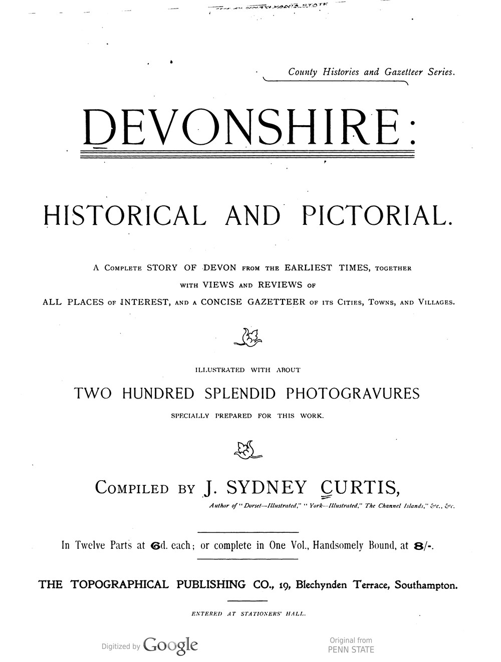 Cover für Devonshire; historical and pictorial