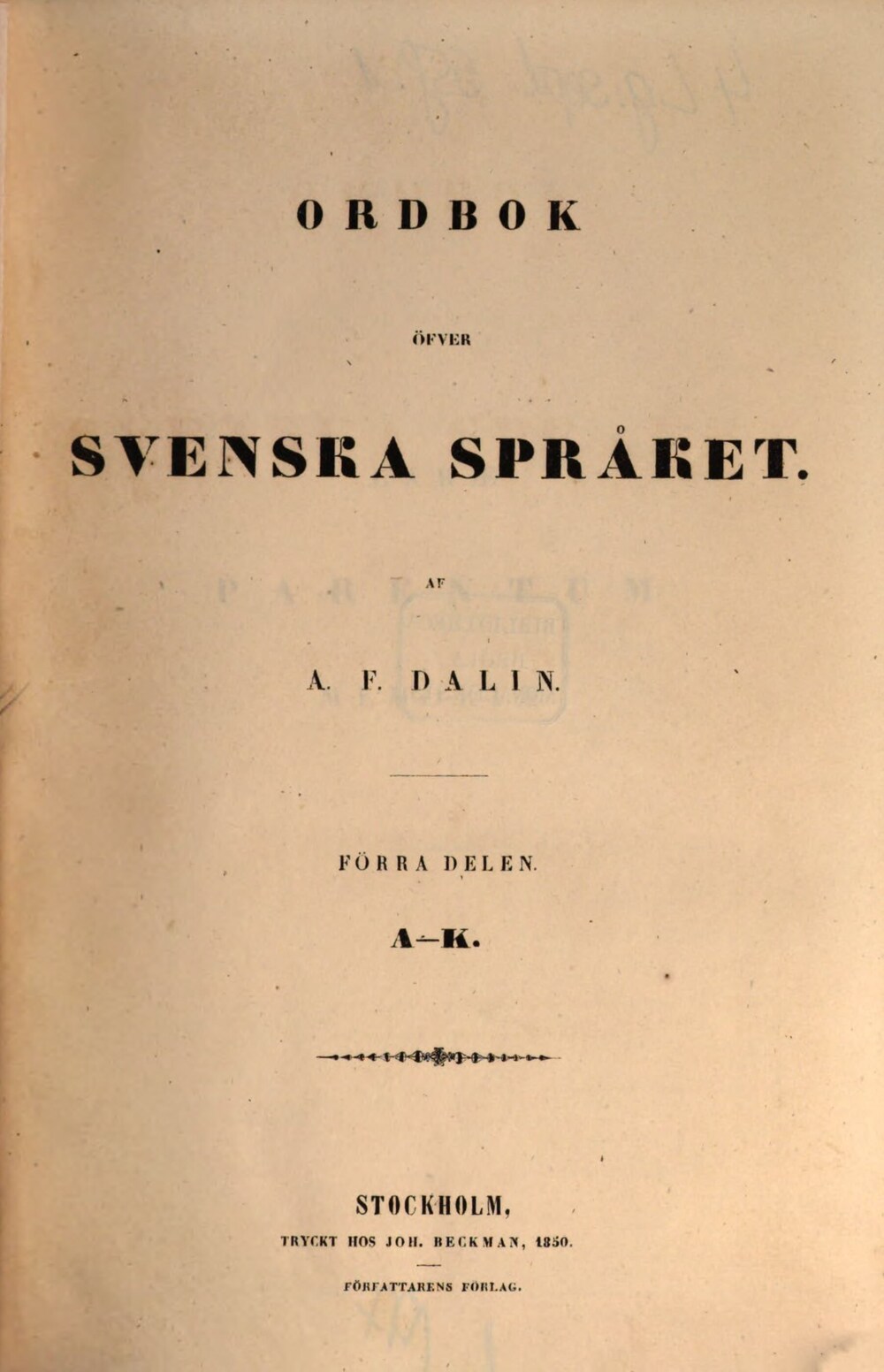 Cover für Ordbok öfver svenska spraket