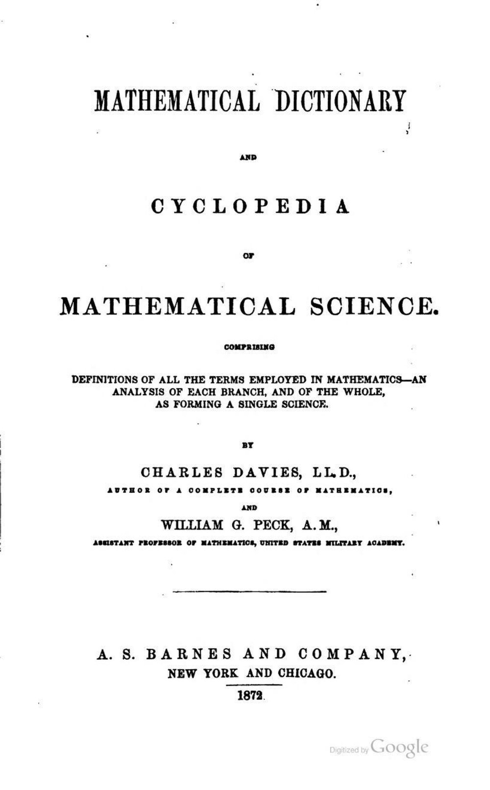 Cover für Mathematical dictionary and cyclopedia of mathematical science