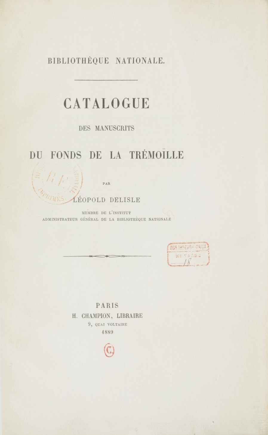 Cover für Catalogue des manuscrits du fonds de La Trémoïlle