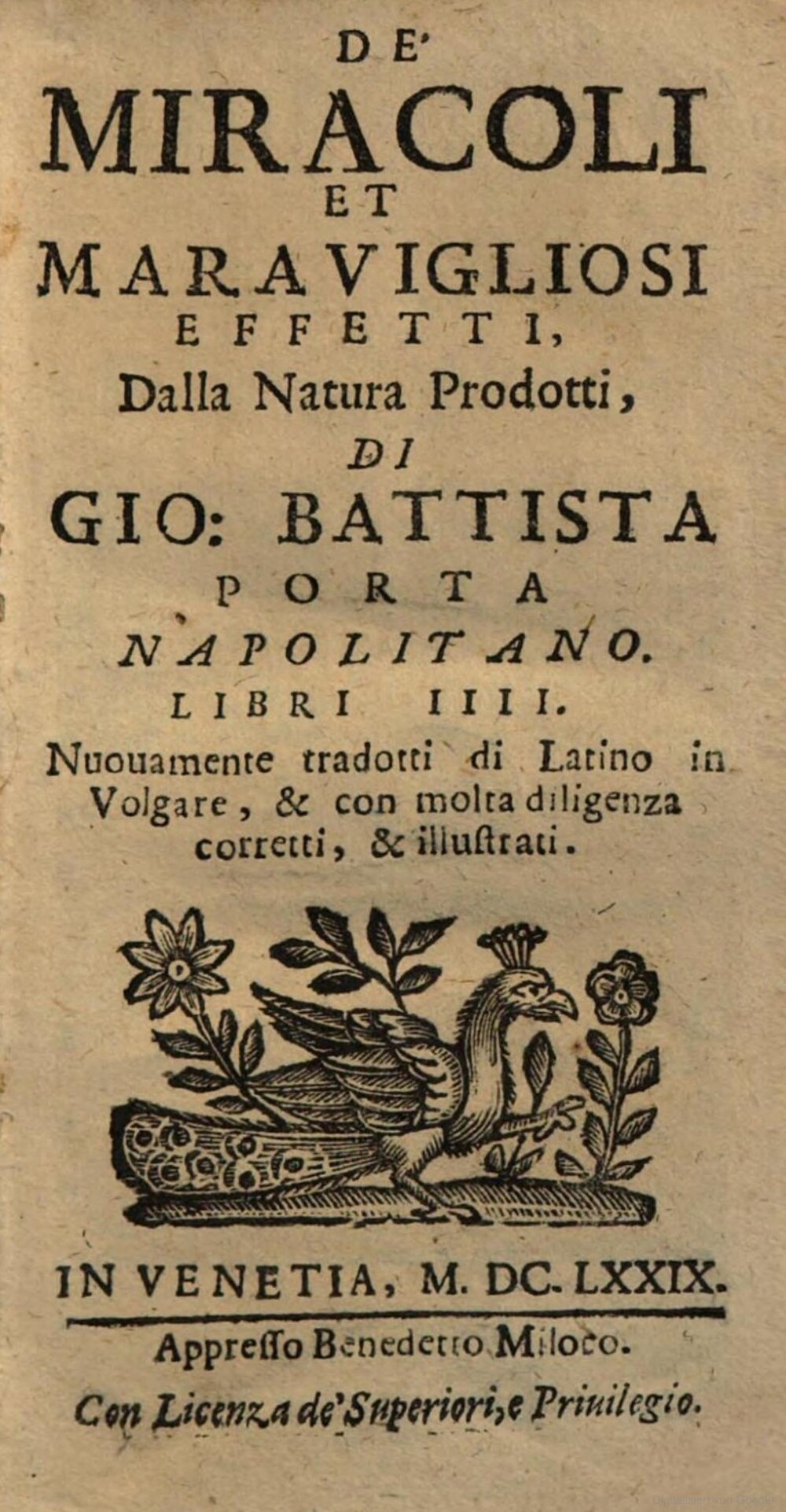 Cover für De' miracoli et maravigliosi effetti, dalla natura prodotti, libri IIII