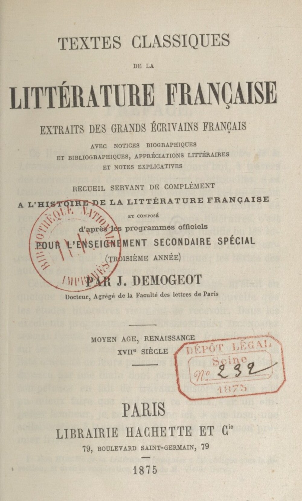 Cover für Textes classiques de la littérature française