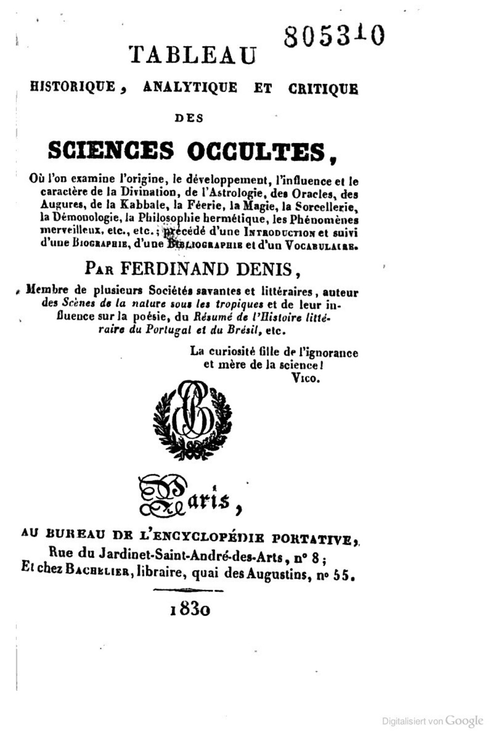 Cover für Tableau historique, analytique et critique des sciences occultes