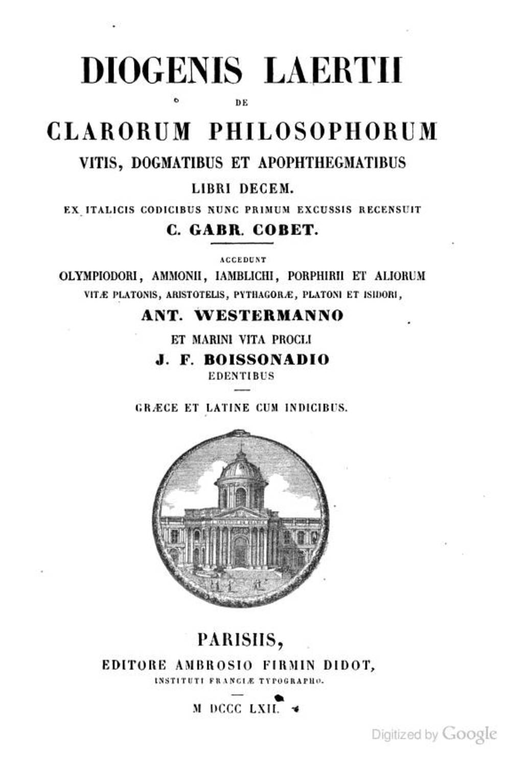 Cover für De clarorum philosophorum vitis, dogmatibus et apophthegmatibus libri decem