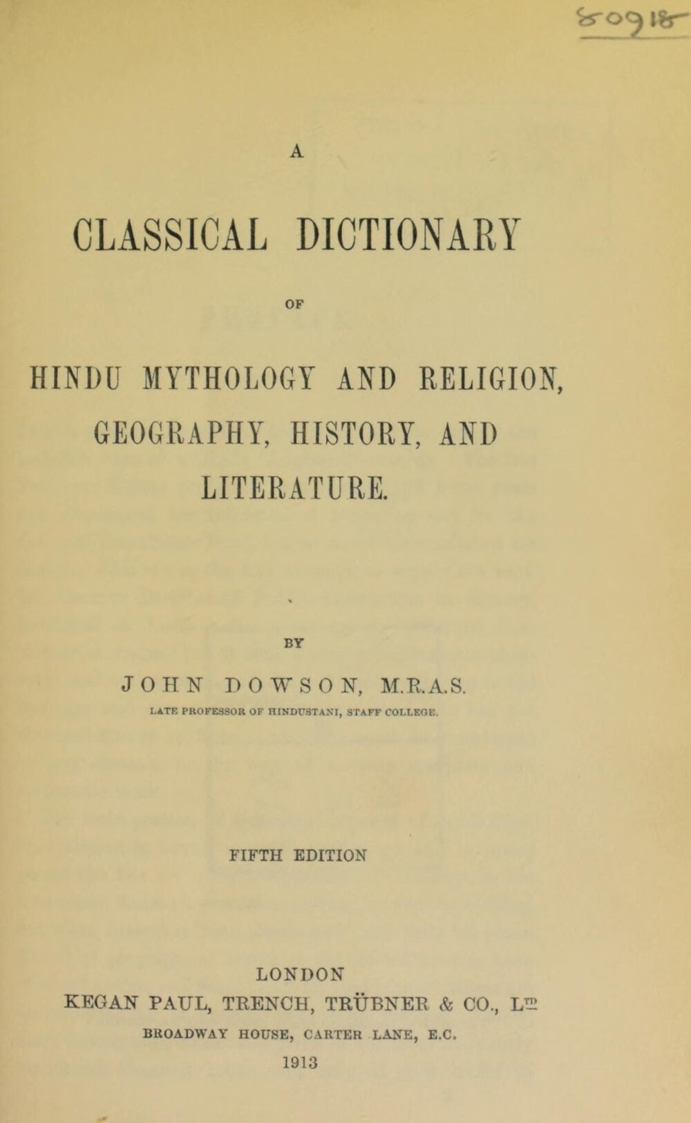 Cover für A classical dictionary of Hindu mythology and religion, geography, history, and literature