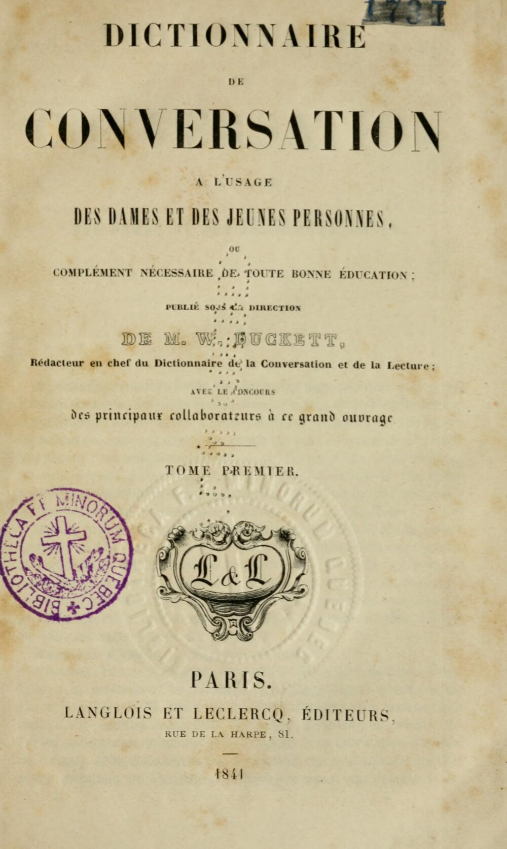 Cover für Dictionnaire de conversation à l'usage des dames et des jeunes personnes