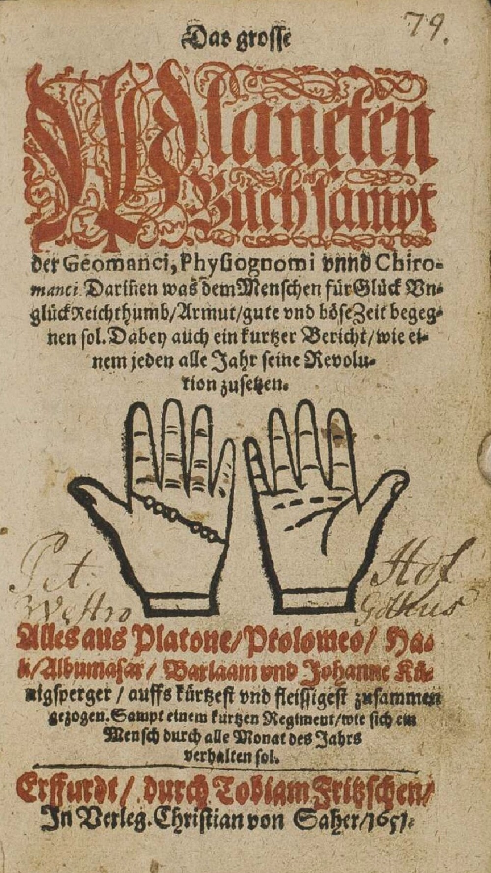 Cover für Das grosse Planeten Buch sampt der Geomanci, Physiognomi unnd Chiromanci