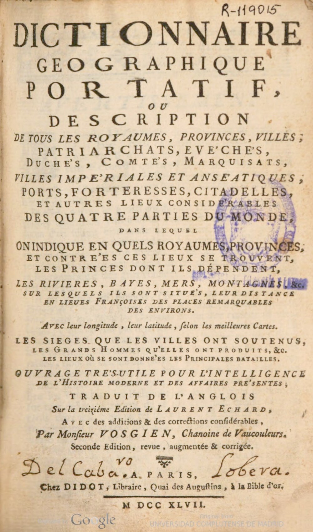 Cover für Dictionnaire geographique portatif