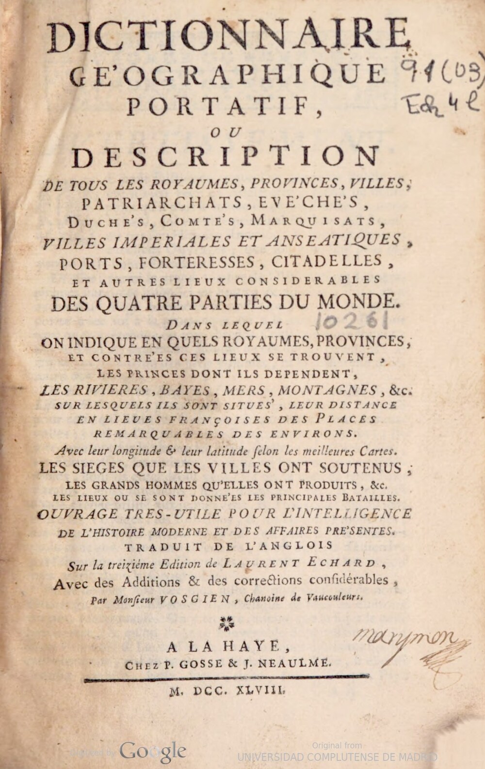 Cover für Dictionnaire geographique portatif