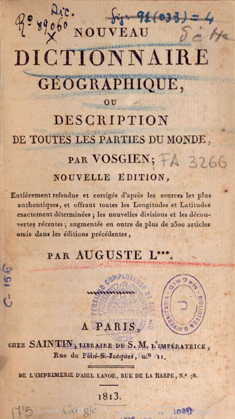 Cover für Nouveau dictionnaire géographique