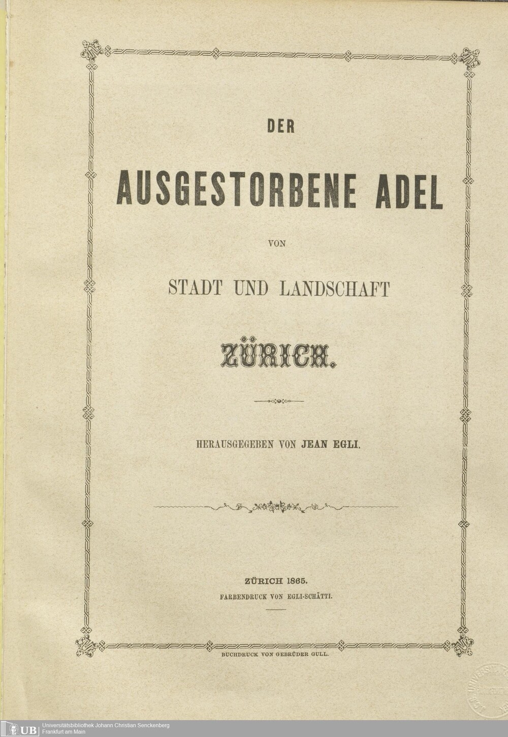 Cover für Der ausgestorbene Adel von Stadt und Landschaft Zürich