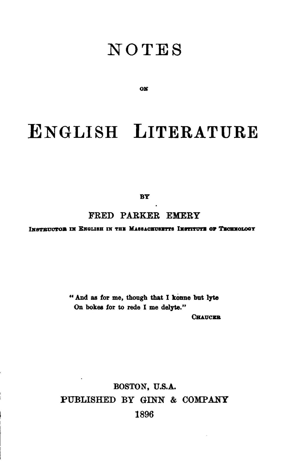 Cover für Notes on English literature