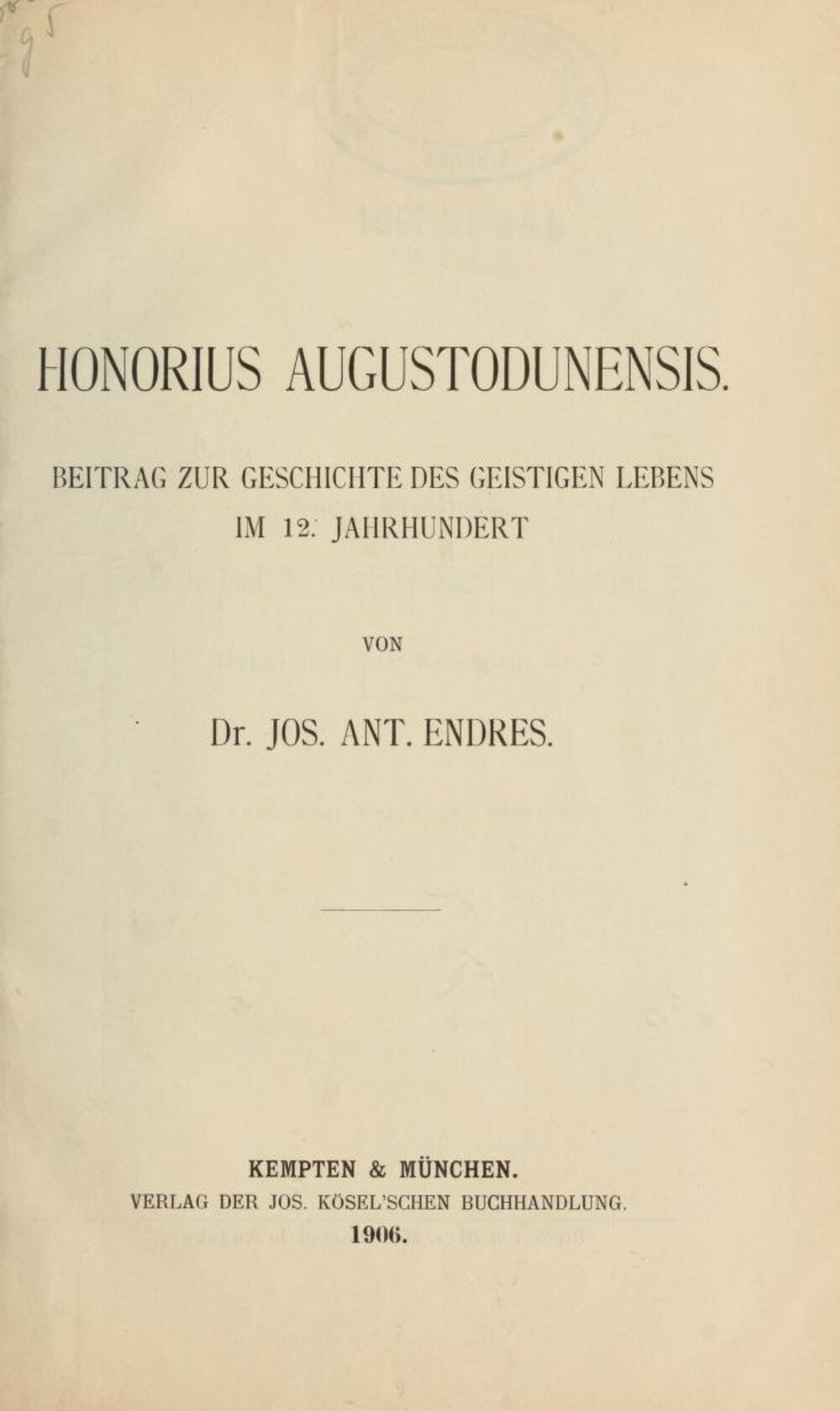 Cover für Honorius Augustodunensis