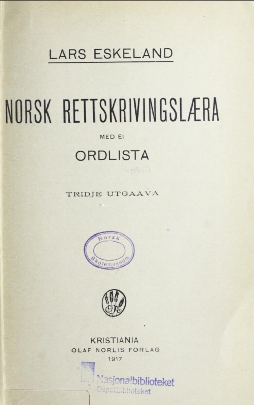 Cover für Norsk rettskrivingslæra aat folkeskulen