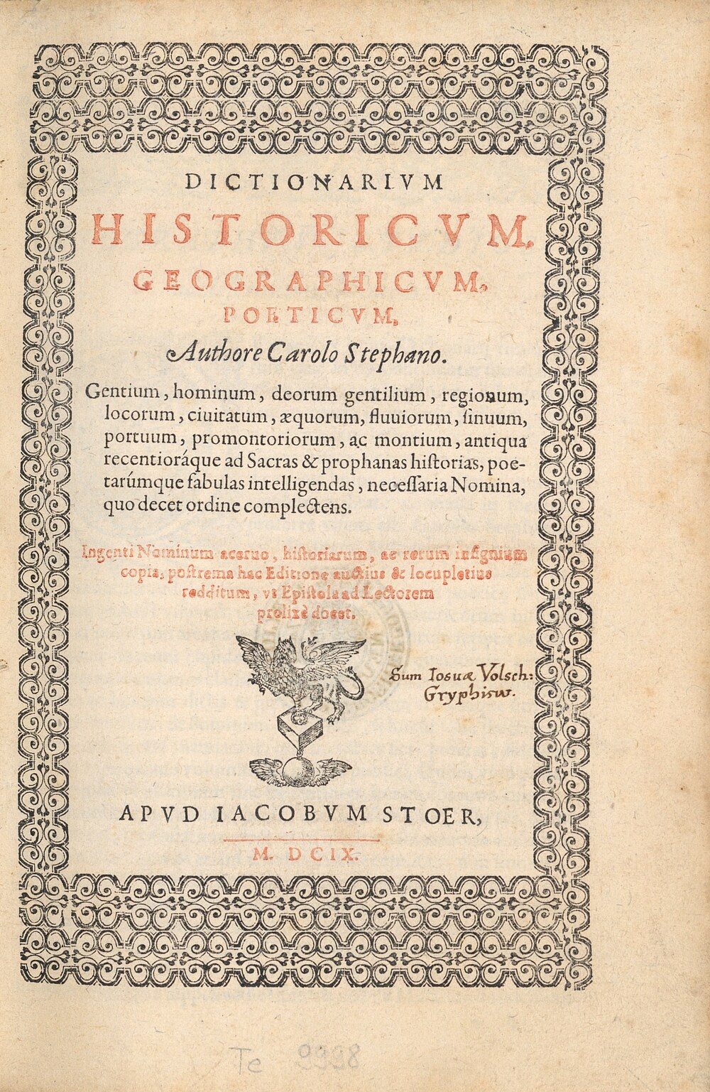Cover für Dictionarium historicum, geographicum, poeticum