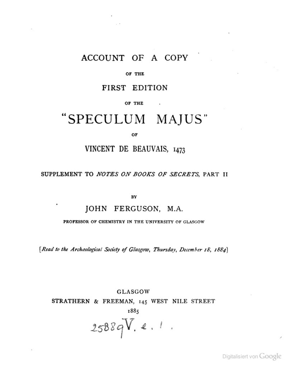 Cover für Account of a copy of the first edition of the 'Speculum Majus' of Vincent de Beauvais, 1473
