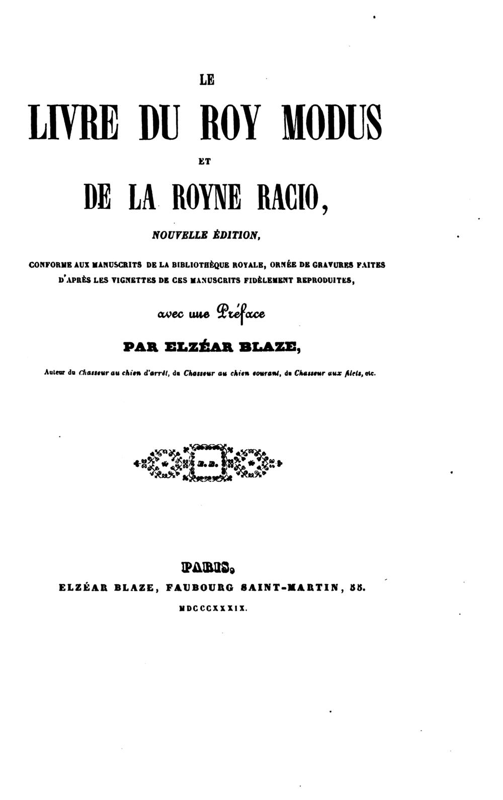 Cover für Le livre du roy Modus et de la royne Racio