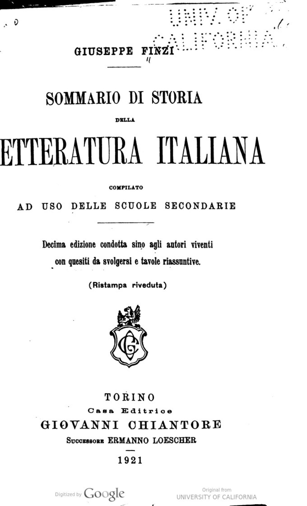 Cover für Sommario di storia della letteratura italiana