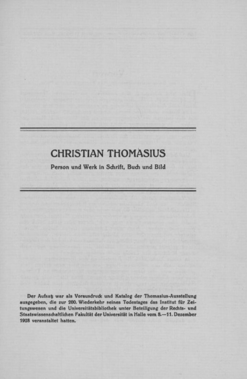 Cover für Christian Thomasius. Person und Werk in Schrift, Buch und Bild