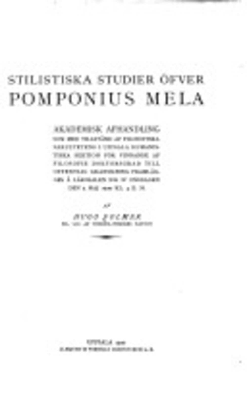 Cover für Stilistiska studier öfver Pomponius Mela