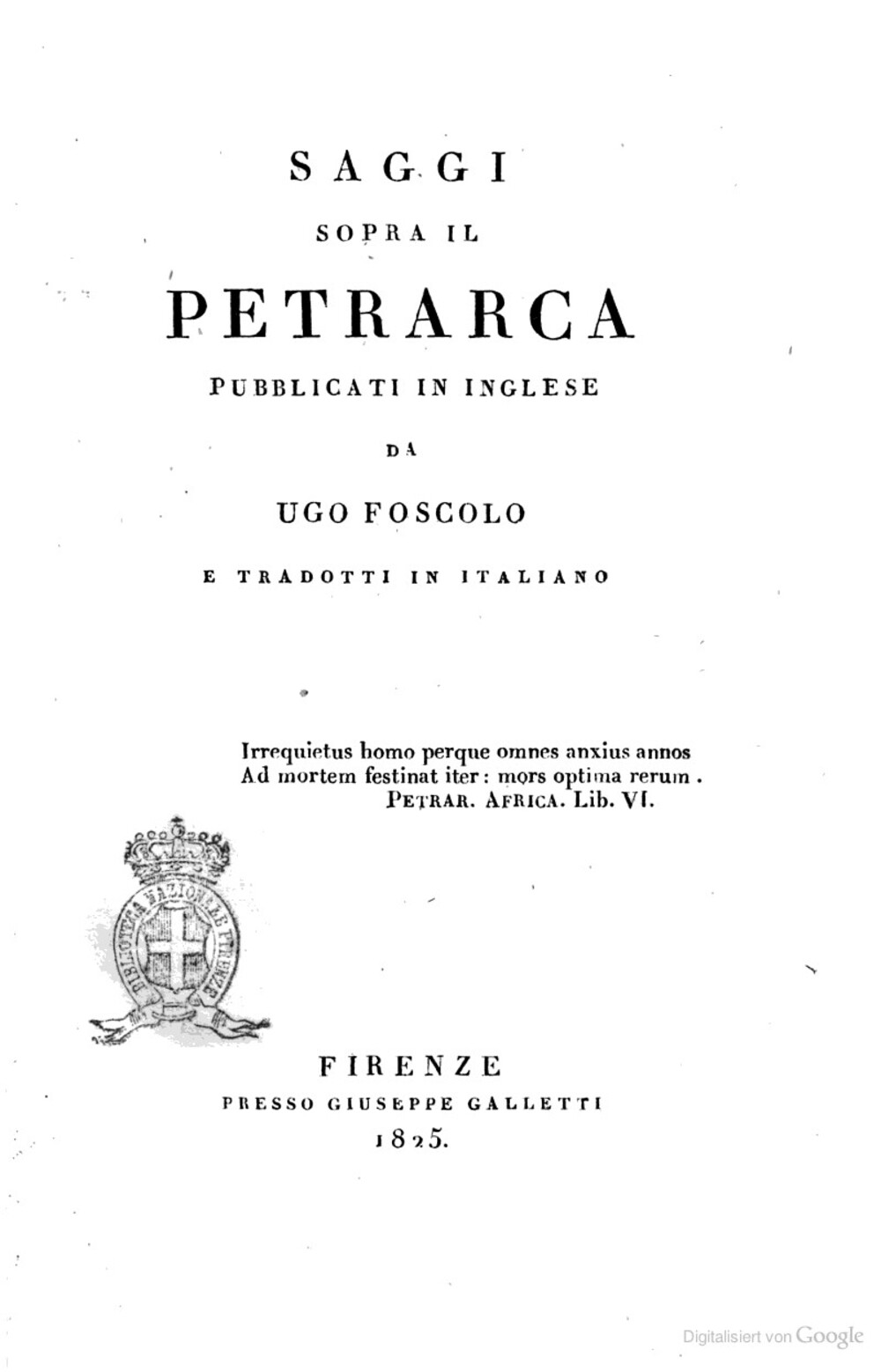 Cover für Saggi sopra il Petrarca