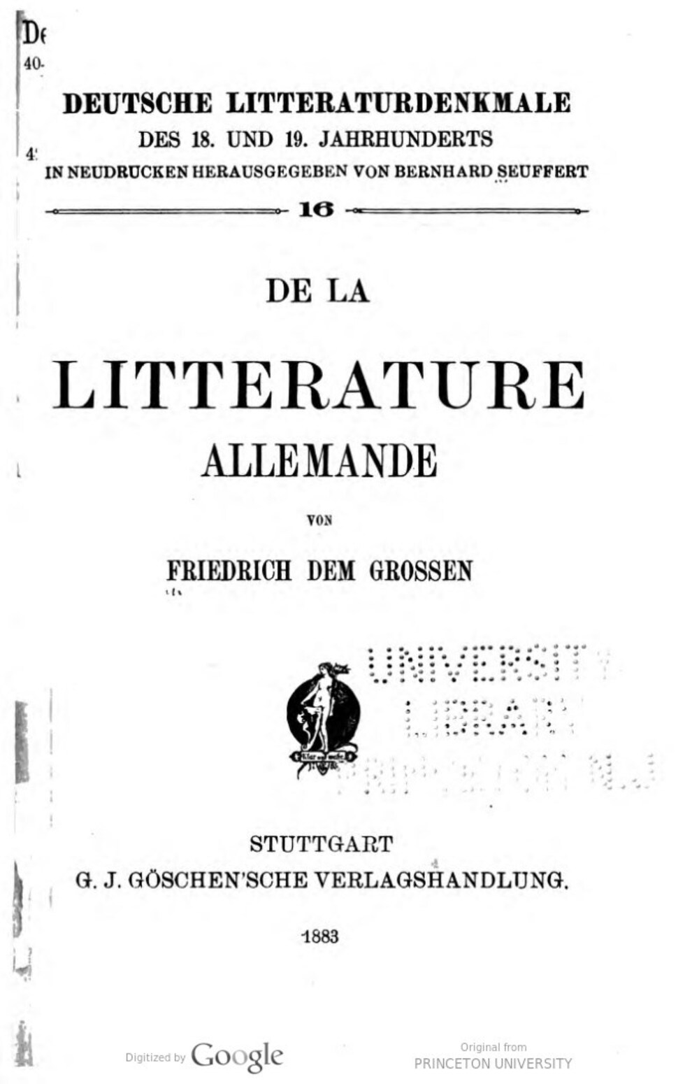 Cover für De la littérature allemande