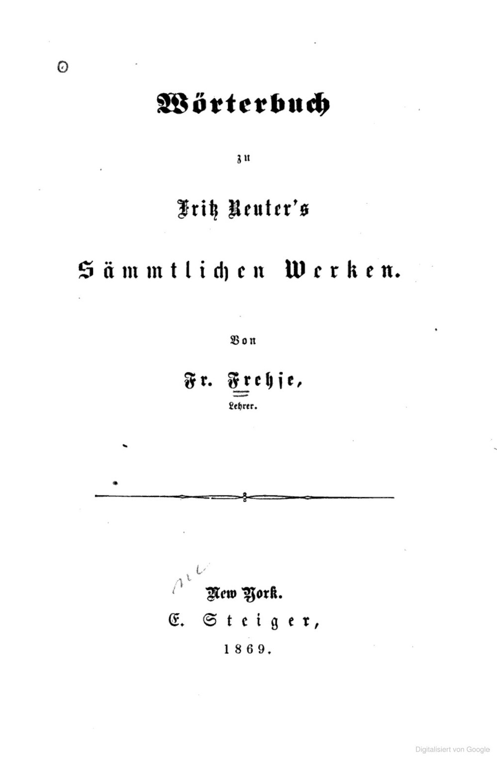 Cover für Wörterbuch zu Fritz Reuter's sämmtlichen Werken