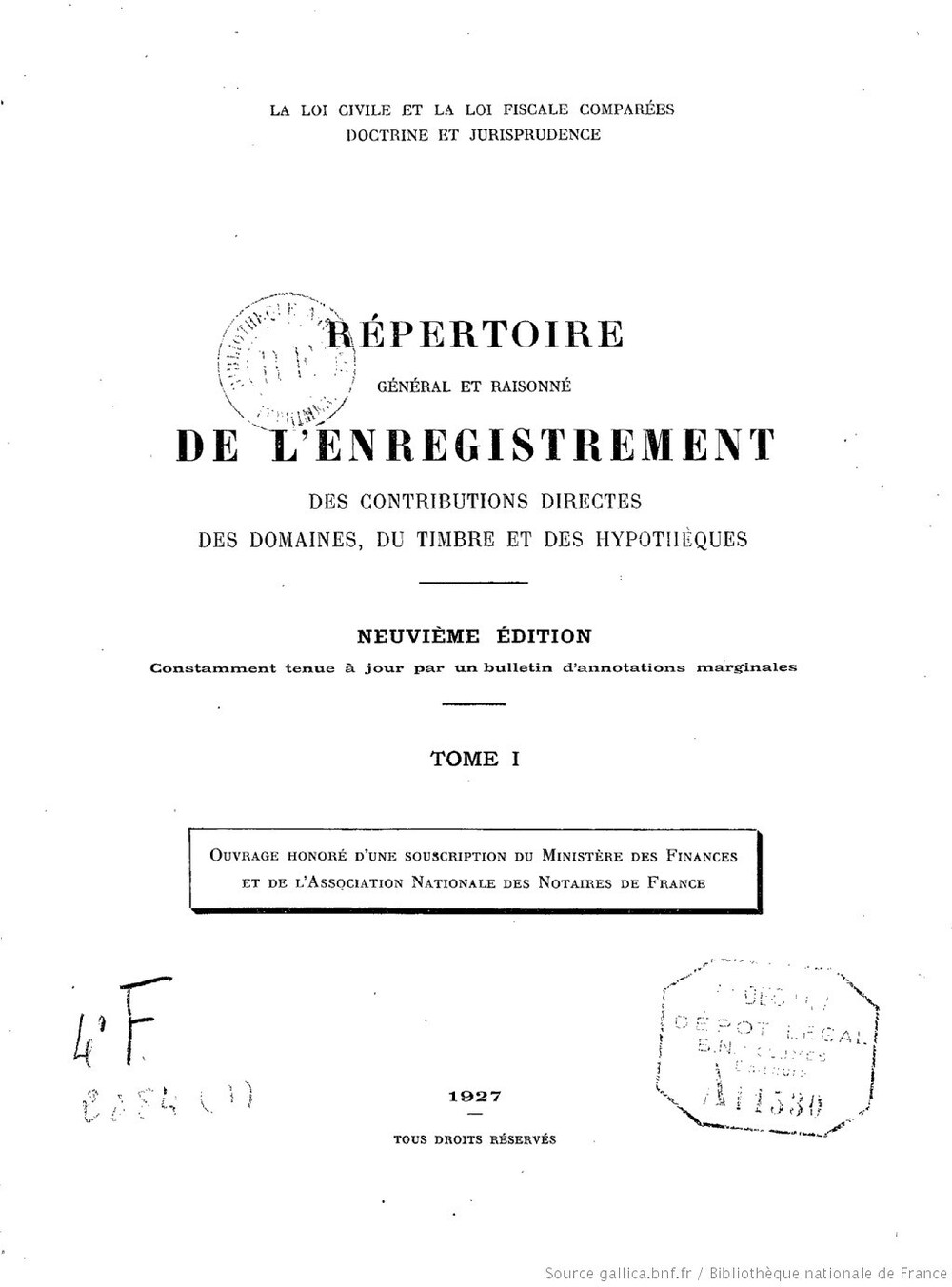 Cover für Répertoire général et raisonné de l'enregistrement des contributions directes, des domaines, du timbre et des hypothèques