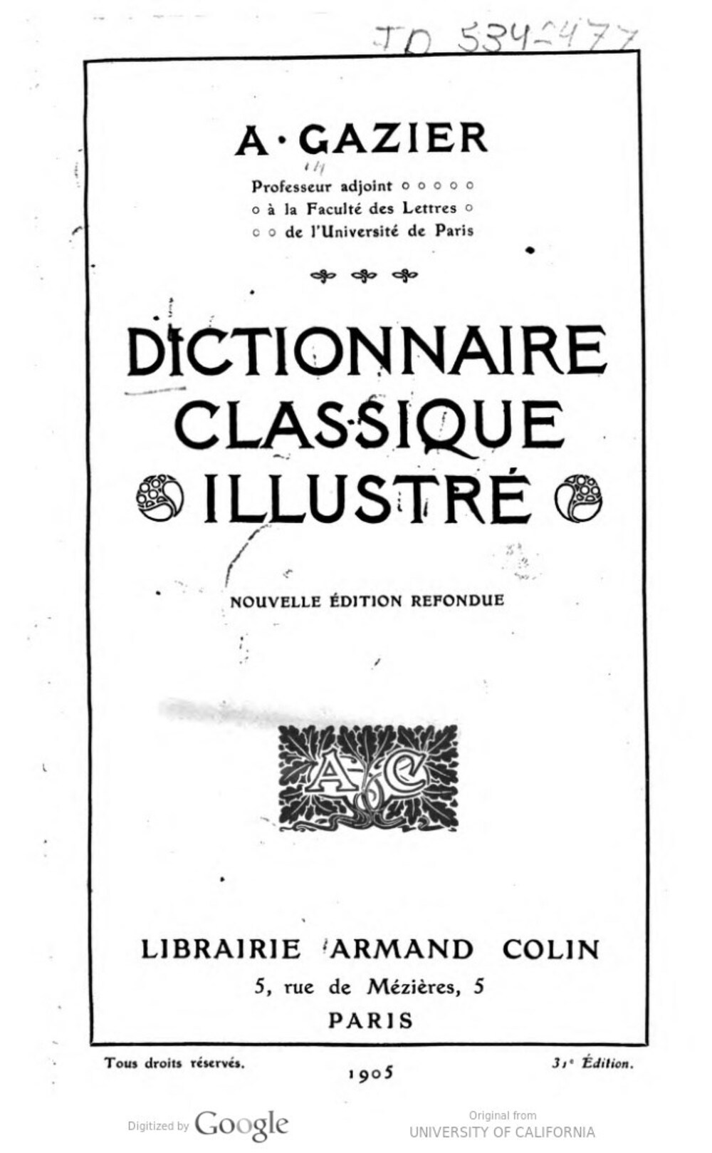 Cover für Dictionnaire classique illustré