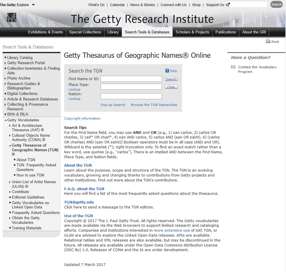 Cover für Getty Thesaurus of Geographic Names
