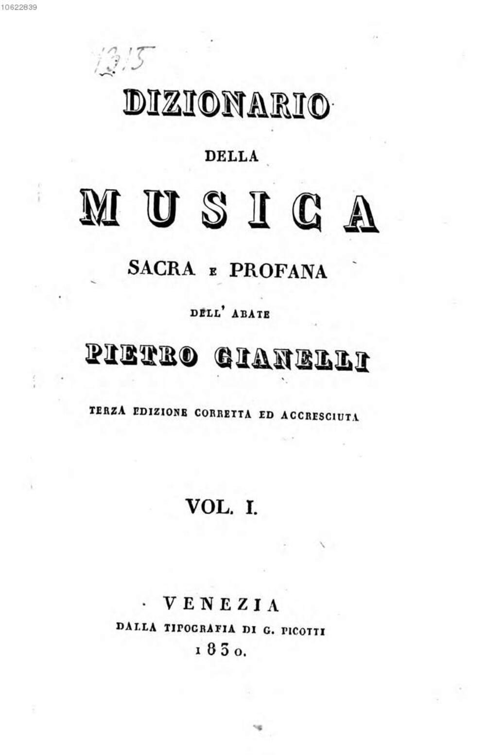 Cover für Dizionario della musica sacra e profana