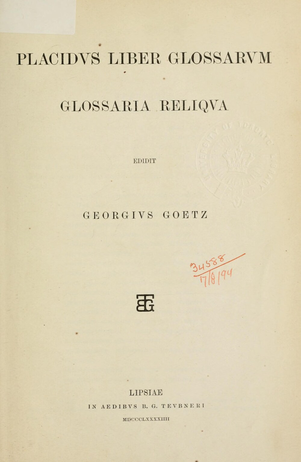 Cover für Placidus liber glossarum, glossaria reliqua