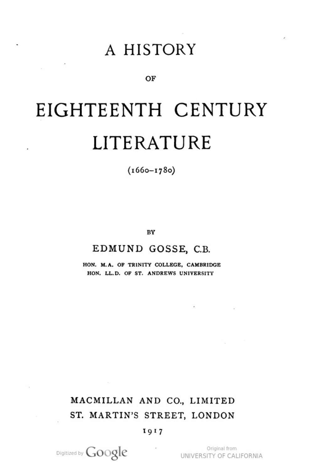 Cover für A history of the eighteenth century literature