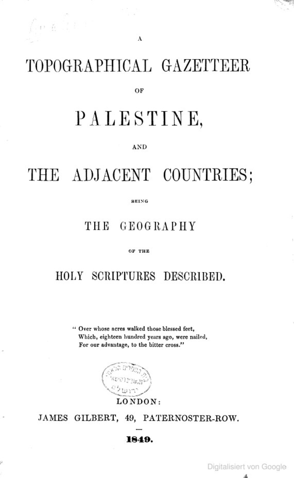 Cover für A topographical gazetteer of Palestine, and the adjacent countries