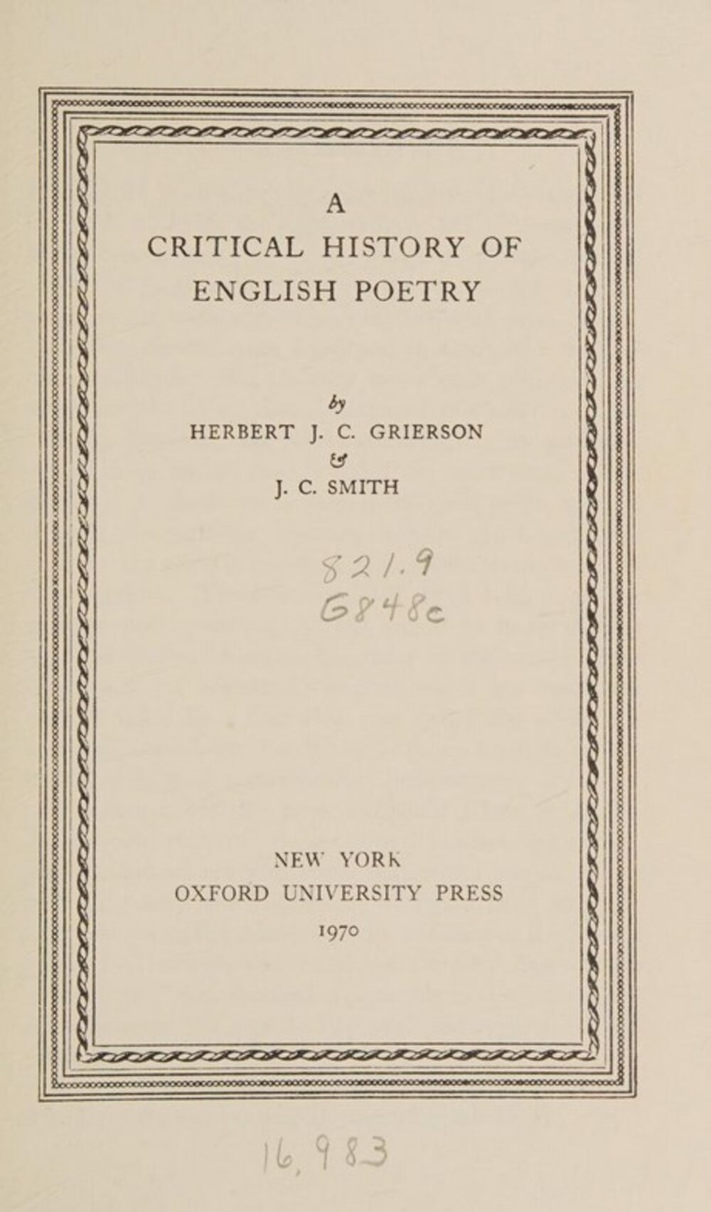 Cover für A critical history of English poetry